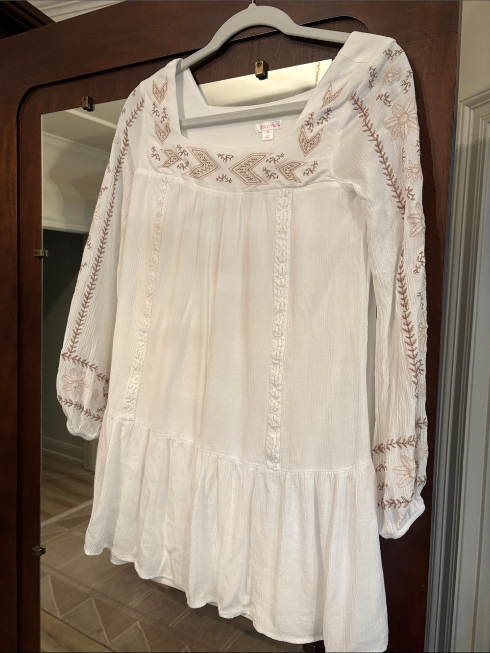 Boho Embroidered Women's White Peasant Dress